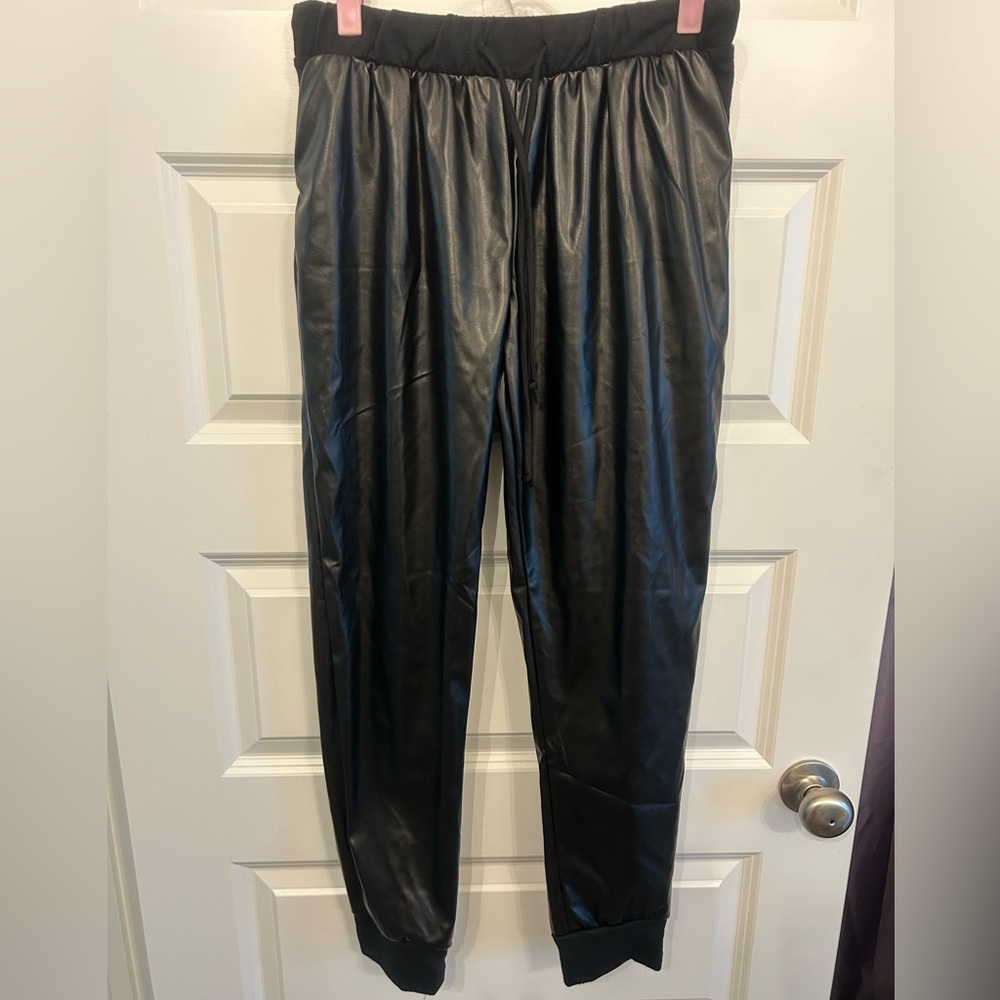 Black Faux Leather Jogger Pants